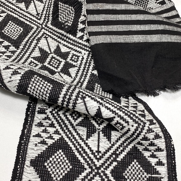 Geometric metallic black and white classic wrap scarf 63” L - Picture 5 of 5